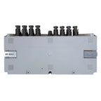 Solar PV rapid shutdown switch with four black connector modules mounted on light gray base plate, front view showing mountin