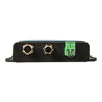 Victron VE.Bus BMS V2 rear connector panel showing two circular metal connectors and green terminal block against black housi
