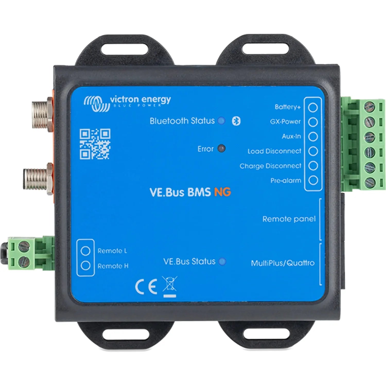 Victron Energy VE.Bus BMS NG battery management system with blue faceplate, dual handles, terminal connectors, and status ind