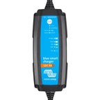 Victron Blue Smart Charger 12V 4A with IP65 waterproof rating, featuring blue display panel showing mode and storage settings