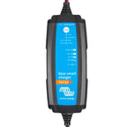 Victron Blue Smart Charger 12V/5A with IP65 waterproof rating, showing blue label with mode settings, storage and float optio