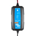 Victron Blue Smart 12V/15A waterproof battery charger with blue and black casing, mounted vertically against white background