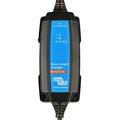 Victron Blue Smart IP65 waterproof battery charger with blue faceplate showing 6V and 12V voltage indicators and Bluetooth co