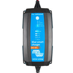 Victron Blue Smart Charger 24V/8A with IP65 waterproof rating, featuring blue casing and Bluetooth connectivity symbol.