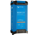 Victron Energy blue smart charger 24/12/1 output with black handles and MODE button visible on front panel.