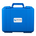 Blue protective carrying case with handle and Victron Energy branding label on front.