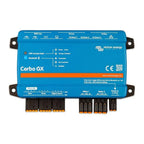 Victron Cerbo GX blue control module with connection terminals, WiFi and Bluetooth indicators, and multiple relay outputs vis