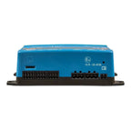 Victron Cerbo GX MK2 communications centre, blue enclosure with multiple connector terminals viewed from rear.