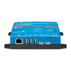 Blue compact GX device with ethernet port, three USB ports, and two terminal connectors on front panel.