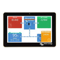 Victron GX Touch 70 display showing real-time energy management dashboard with Shore power, Battery, AC Loads, and PV Charger
