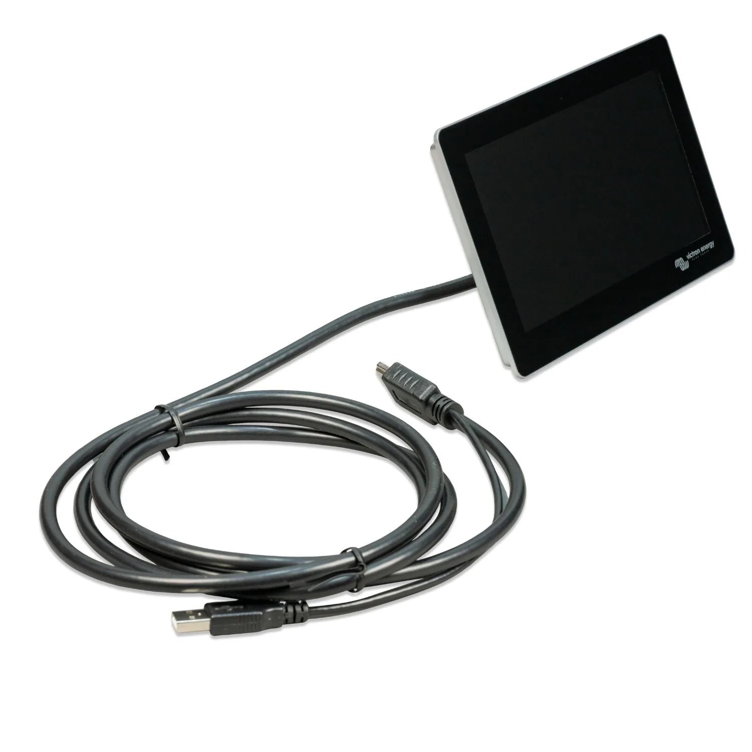 Victron GX Touch 70 display with attached USB cable, shown on white background as product shot.