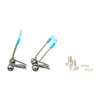 Victron mounting hardware kit showing two metal bracket assemblies with blue handles and stainless steel screws and washers.