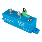 Blue Victron Smart BatteryProtect 12/24V 100A device with two large studs, green terminal block, digital display, and mountin