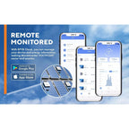 BPVB Cloud app interface showing remote monitoring of Voltacon microinverter with three smartphone screens displaying equipme