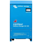 Victron Energy Centaur 24V 30A battery charger with analog ammeter displaying output current, front view.