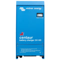 Victron Energy Centaur 24/40 battery charger, blue metal enclosure with output current gauge and safety warnings label.