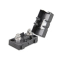 Victron MIDI fuse holder with two metal terminal posts and hinged cover displaying internal fuse compartments.