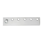 Horizontal metal busbar with one large circular connector on left and five smaller circular ports arranged across the surface