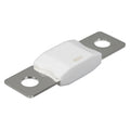 White and gray rectangular blade fuse with metal mounting brackets on either end, labeled 80V on the fuse body.