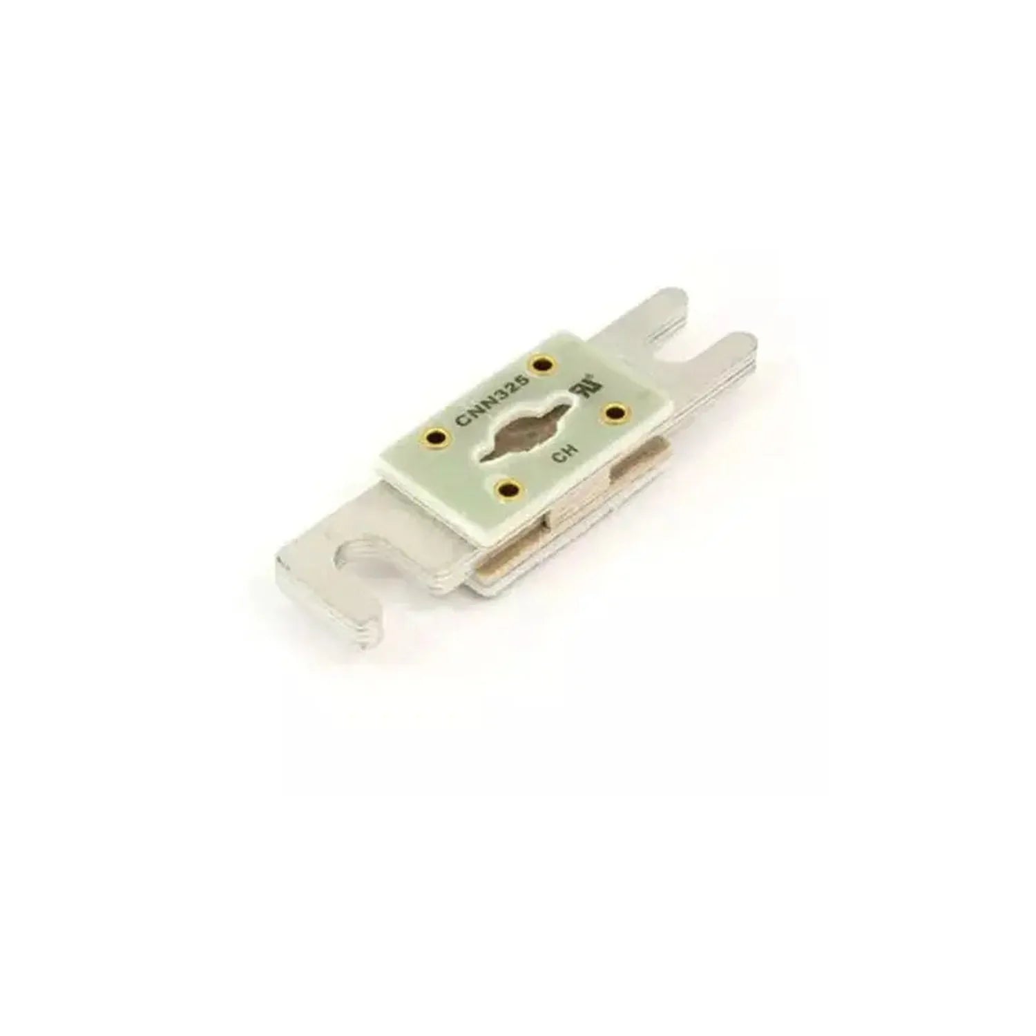 Victron CNN325 fuse component with brass terminals and green ceramic body, shown isolated on white background.