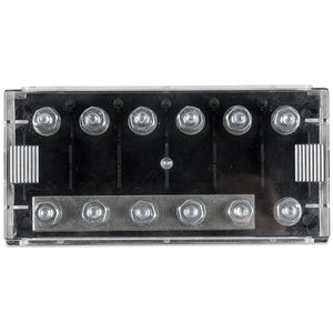 Top-down view of five ANL fuses in clear plastic packaging, arranged in two rows showing metallic terminals and silver contac