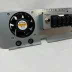 Internal cooling fan assembly showing YCCFAN DC 12V axial fan, input breaker, and AC input/output terminals for inverter.
