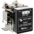 Victron Cyrix-i battery combiner unit showing black control box with terminals and silver metal mounting bracket.