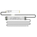 Emergency lighting module with battery pack and wiring harness displayed in exploded view arrangement.