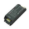 EUP135M-3W12V-0 DMX dimmable LED driver, black rectangular electronic module with gold terminal connectors and specifications