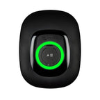 Black front panel for Victron EV charging station with bright green illuminated ring and central charging port, front view.