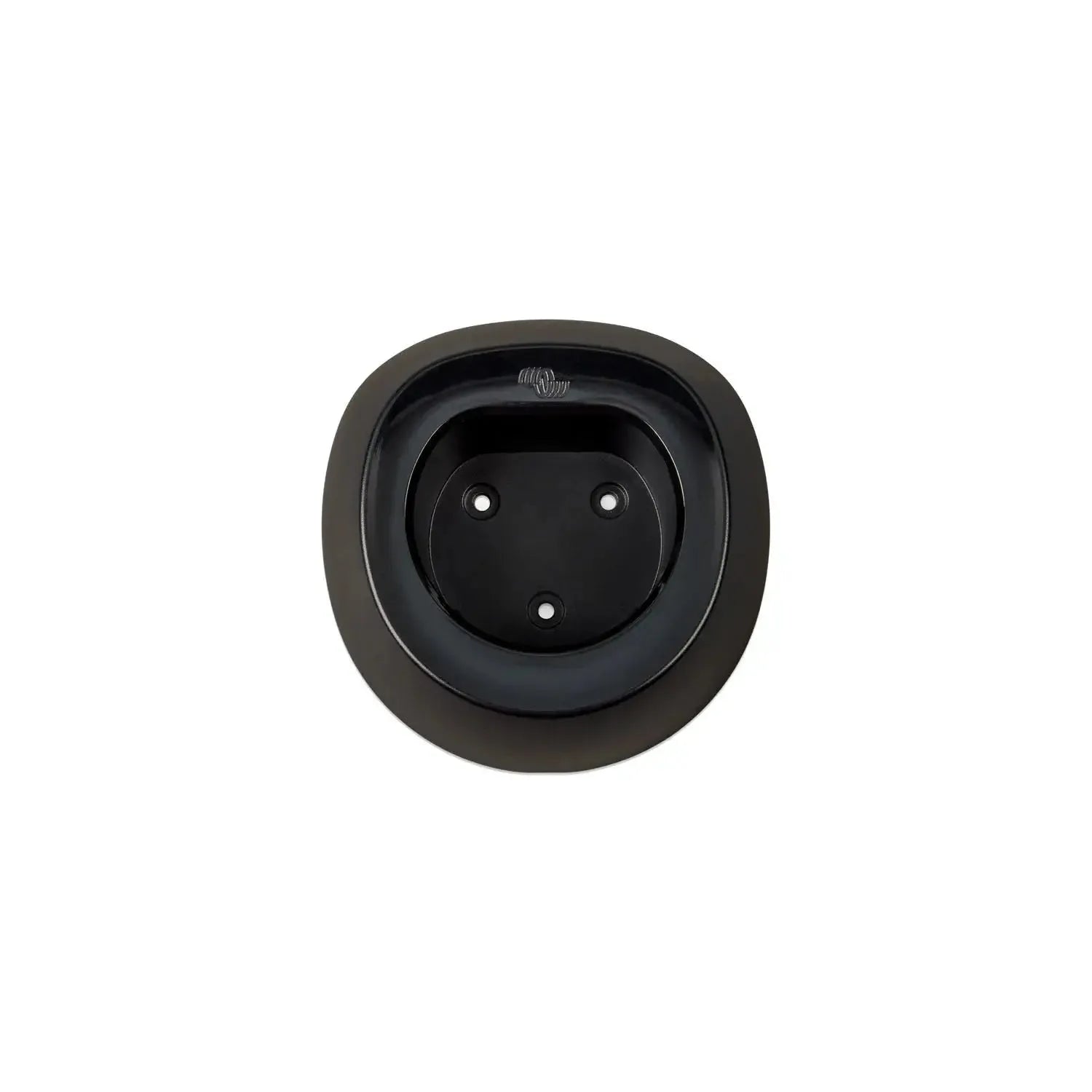 Black circular front panel with three mounting holes and recessed center, product alone on white background.