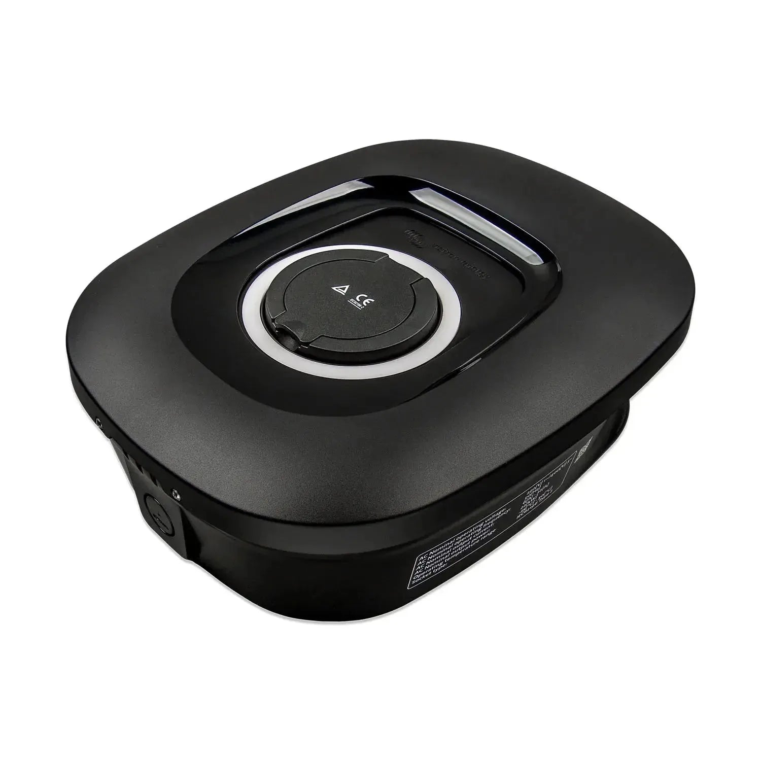 Black rounded rectangular front panel with circular dial and silver ring, product alone against white background.