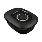 Black curved front panel with circular dial and silver accent ring for EV charging station, product shot on white background.