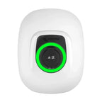 White EV charging station front cover with black central connector ring and bright green illuminated circle, Victron Energy b