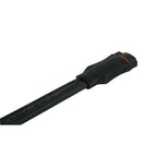 Black 3-pin AC extension cable with male connector end and red accent stripe, coiled presentation against white background.