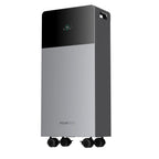Pylontech Fidus PRO battery unit with gray lower panel and black upper section, digital display showing 100%, four caster whe