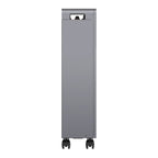 Tall gray rectangular battery enclosure with black feet and carrying handle at top, shown against white background.