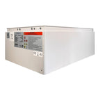 White rectangular battery module with danger warning label and CE certification marks on front panel.