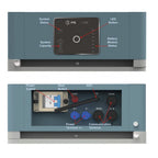 Pylontech Force H2 BMS Controller labeled diagram showing front display panel with system status indicators and rear terminal