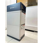 Pylontech Force H2 battery module stacked vertically in an installation shot, showing two white units with dark blue top sect