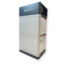 Pylontech Force H2 battery module, stacked system with dark top section and cream-colored lower modules, mounted on dark base