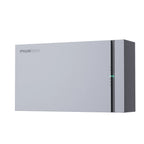 Pylontech Fidus Pro battery unit, light gray rectangular box with dark side panel and green status indicator light.