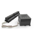 Black modular current sensors with cable connectors and gray mounting base, product shot on white background.