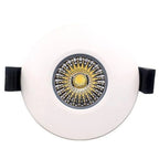White round recessed LED downlight with gold and grey decorative trim ring, black adjustment clips visible on sides, product 