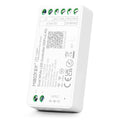 White Zigbee WiFi gateway device showing technical specifications, QR code, input terminals, and status indicator lights on b