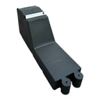 Dark gray rubber ballast block with angled top surface, integrated aluminum rail, and two cylindrical feet, shown against whi