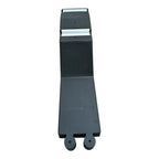 Dark gray rubber ballast block with integrated mini rail and two circular feet, front view.