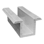 Clear plastic solar panel middle clamp with dual mounting slots, shown against white background.