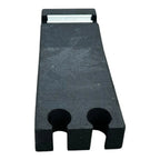 Dark gray rubber ballast block with handle slot and two circular cutouts at base, front view product shot.