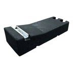 Black rubber ballast block with integrated aluminum mini rail channel, product shot against white background.